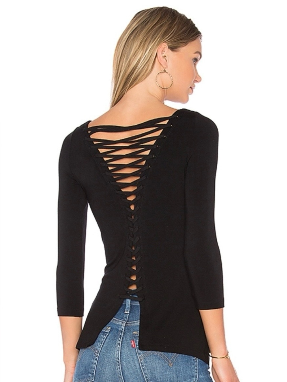 NWT Bailey 44 Cuba Libre Lace Up Back Tee